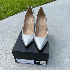 J. CREW $255 Sz 9 Everly Leather Pump Heel Silver Crackled Metallic Leather